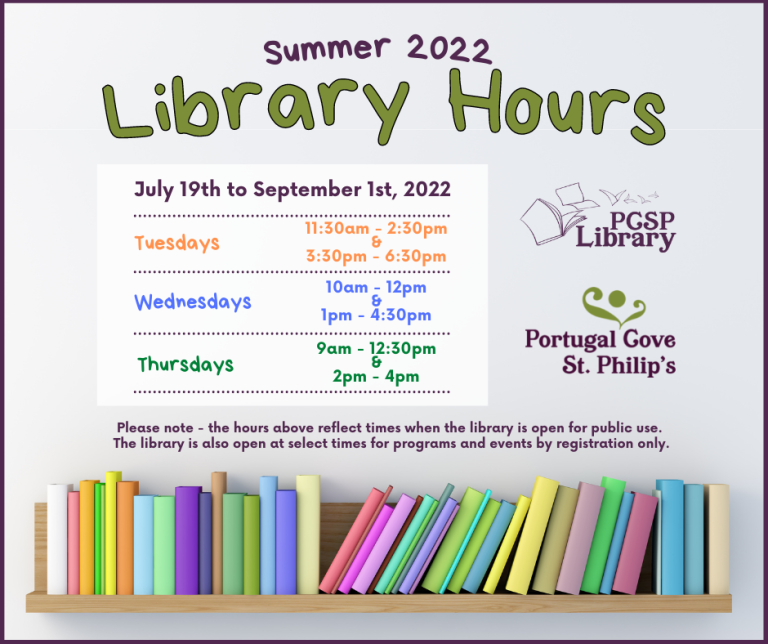 New Summer 2022 Library Hours Announced Town of Portugal Cove St